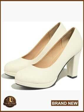 Chunky Block Heel Dress Pumps Closed Round Toe Comfortable Heels